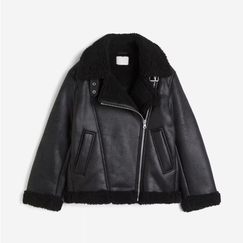 H&M Women's Black Oversized Teddy-fleece-lined Jacket